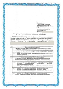 Приложение к свидетельству о допуске к определенному виду или видам работ Краснокамск СРО в проектировании