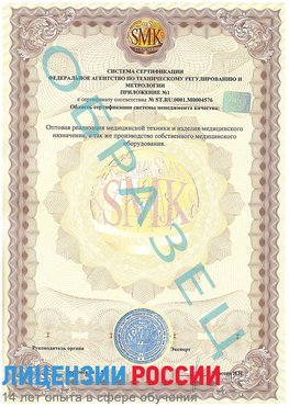 Образец сертификата соответствия (приложение) Краснокамск Сертификат ISO 13485