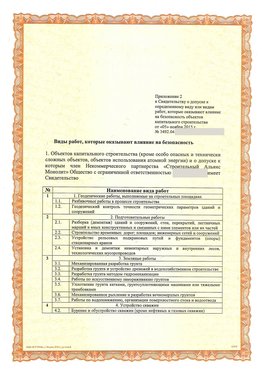 Приложение к свидетельству о допуске к определенному виду или видам работ Краснокамск СРО в строительстве
